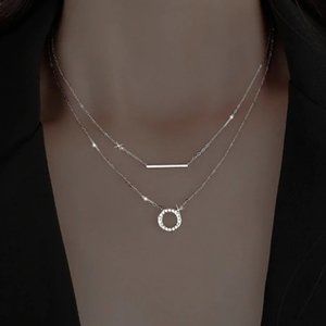 *NEW 925 Sterling Silver Bar Circle Necklace